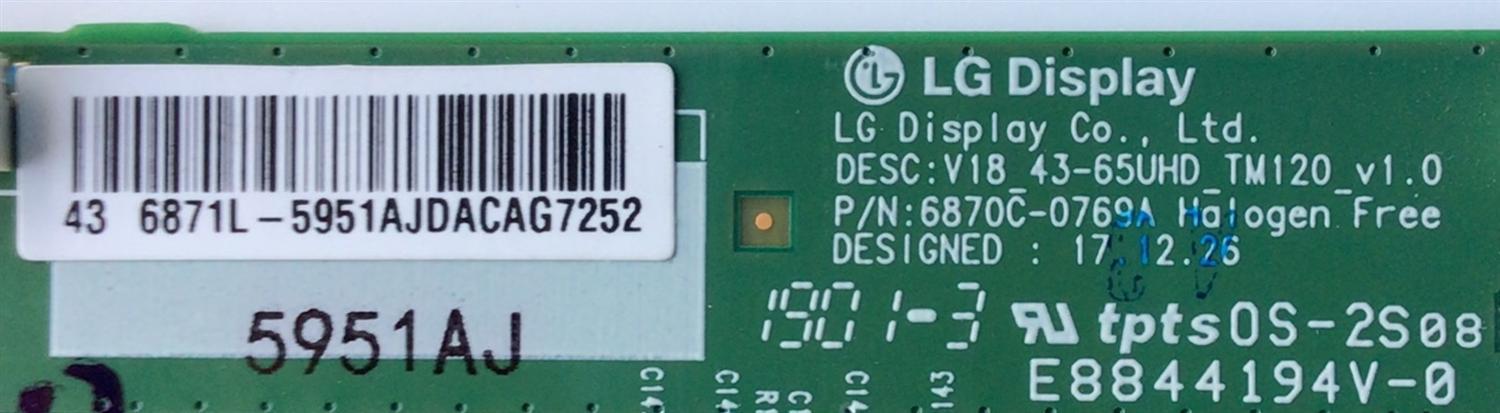 KIT DE TARJETAS PARA TV VIZIO / NUMERO DE PARTE MAIN 3643-0232-0150 / TP.MT5597.PC768 / 3643-0232-0395 / HV430QUB-H10 / T-CON 6871L-5951A / 6870C-0769A / 5951A / V18_43-65UHD-TM120_V1.0 / DISPLAY LC430EQY (SM)(A3) / MODELO V435-G0 LAUKQEKV - Imagen 2
